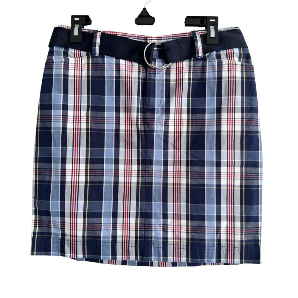 Chaps Blue Plaid Pencil Skirt‎ Belt Cotton Women’s Size 4